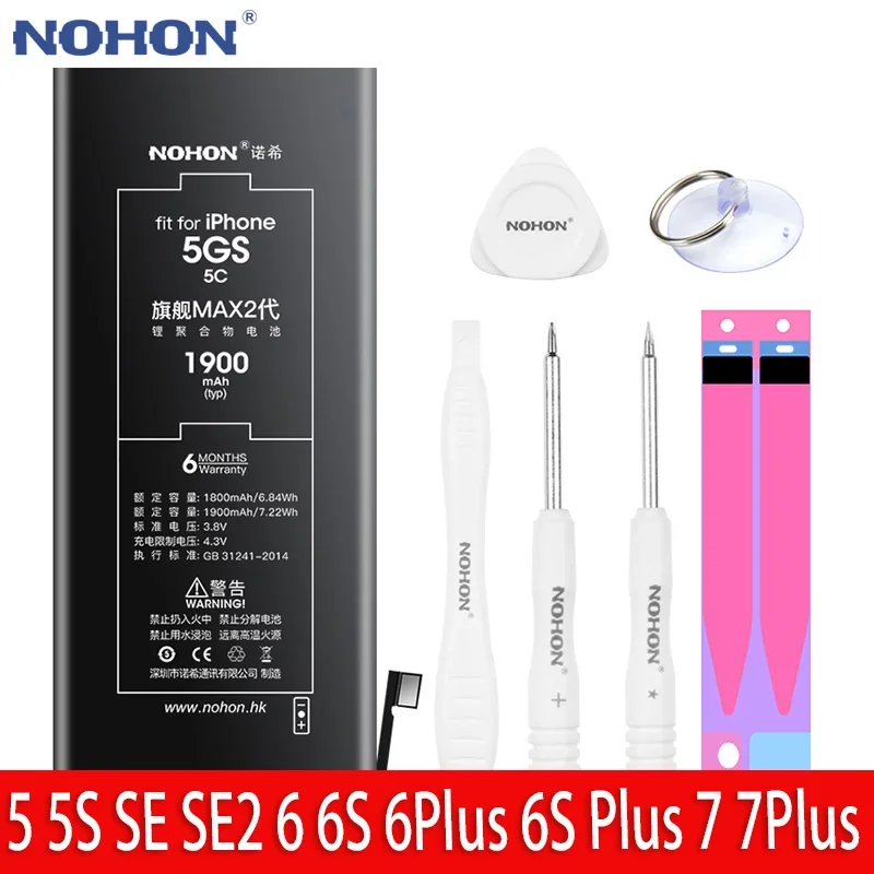 Batteria Nohon Per Iphone 5 5S Se 2020 6 6S 7 Plus 6Plus 6Splus 7 Plus Bateria Ad Alta Capacità Per Iphone5 Iphone5S Iphone6 Iphone6S