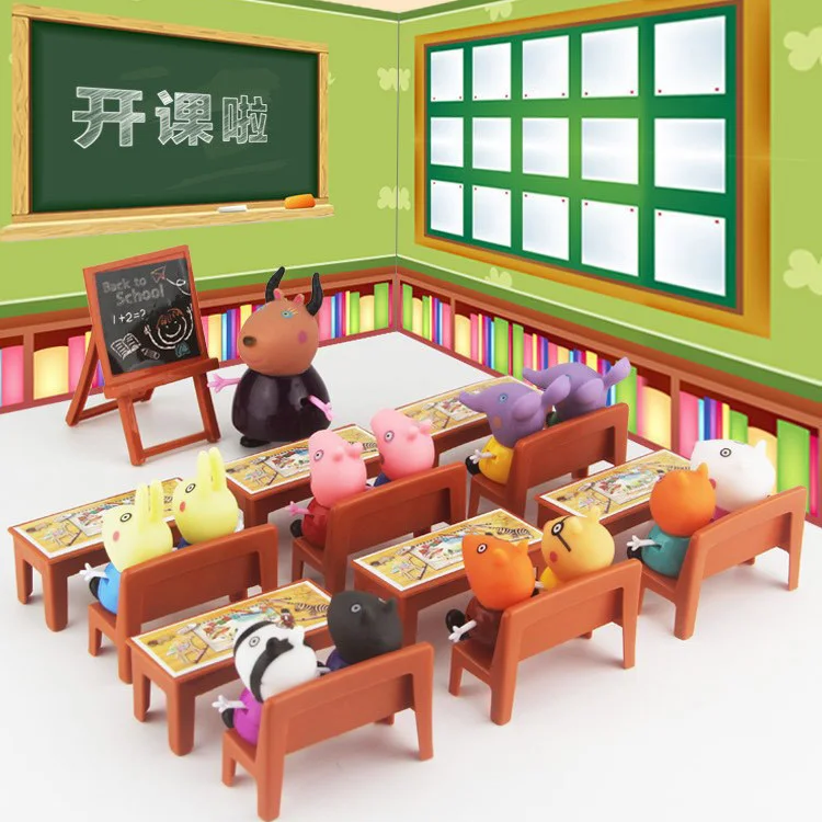 34Pcs/26Pcs Set Peppa Pig School Scene Figurine Model Toys Bambini Home Party Game Puntelli Peppa Pig E 21 Compagni Di Classe Giocattolo Per Bambini