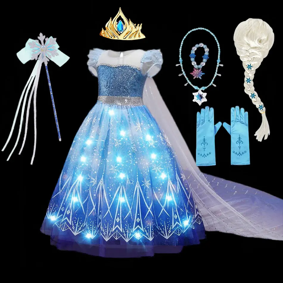 Splendido Vestito Da Gioco Di Ruolo Elsa Illumina I Bambini Halloween Frozen Carnival Apparel Girls Birthday Elsa Glowing Princess Vestidos
