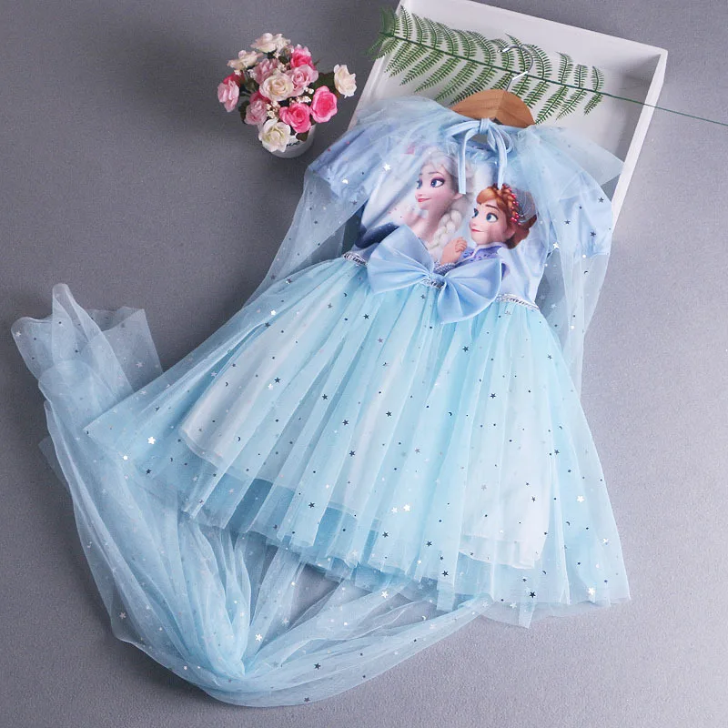 Nuovo Vestito Da Principessa Elsa Con Mantello Vestito Estivo Per Bambini Vestito A Maniche Lunghe Per Bambini Stile Occidentale Elsa Frozen Dress 2-8