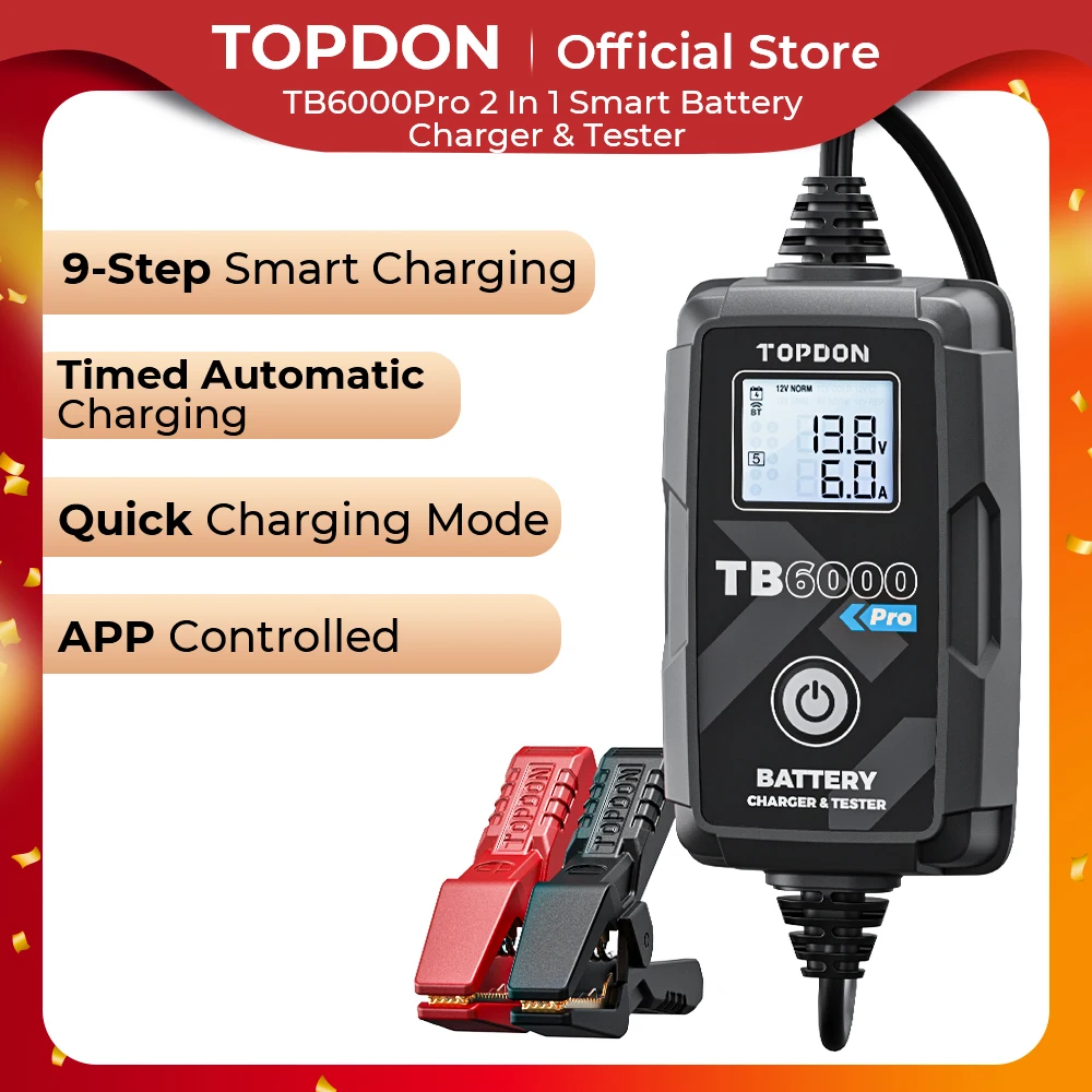 Topdon Nuovo Arrivo Tb6000 Pro Portatile 5-240Ah 6V 12V Caricabatteria E Tester Per Auto Al Litio Al Piombo Fai Da Te Tb6000Pro