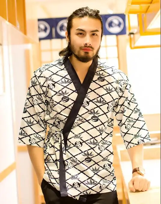 Camicia Da Cuoco Estiva Uniformi Da Ristorante Giapponese Kimono Sushi Chef Jacket Cuisine Work Tops Primavera