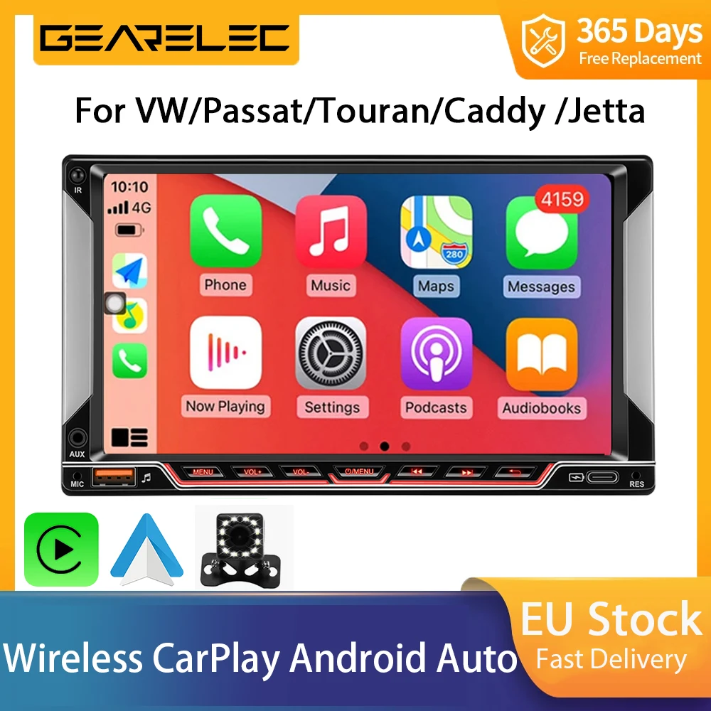 Gearelec Wireless Carplay Android Auto 2Din Autoradio Android 7 'Autoradio Autoradio Gps Lettore Multimediale Per Ford Vw Golf