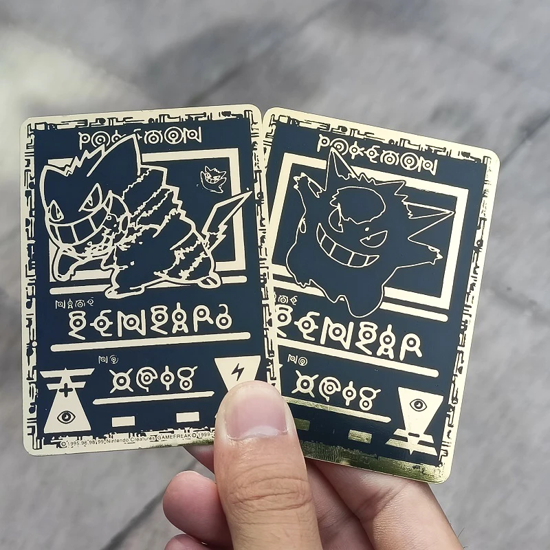 Pokemon Black Metal Card Charizard Mewtwo Energy Cards Gengar Rayquaza Rare Game Collection Battle Trainer Iron Card Regalo Per Bambini