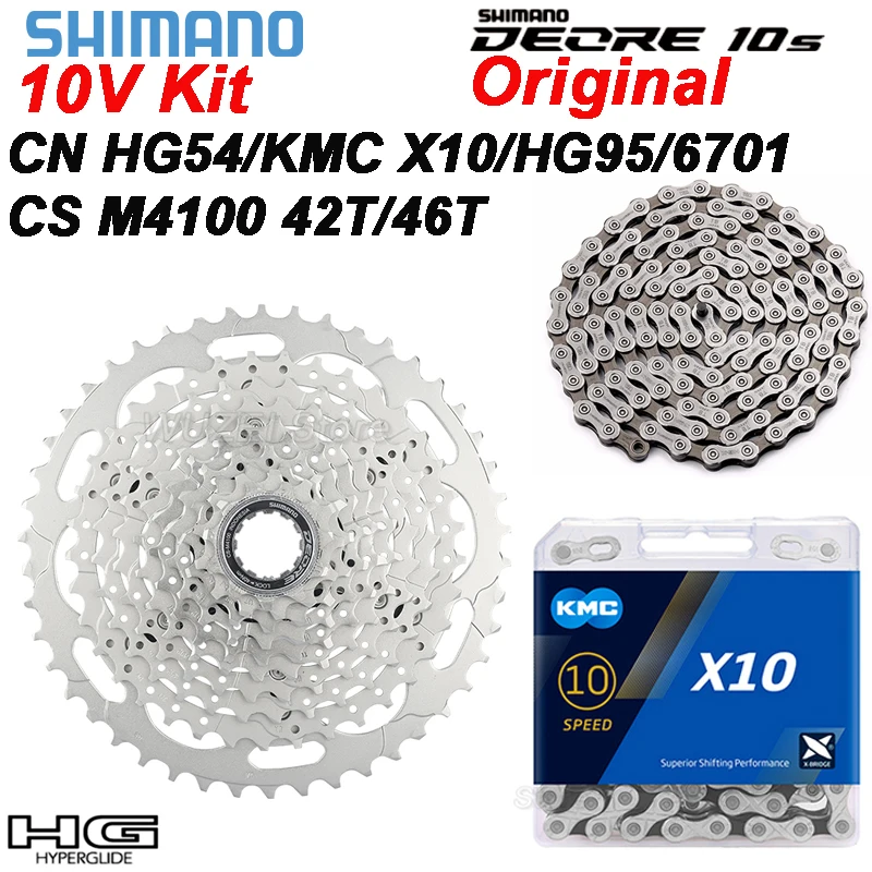 Shimano Deore 10V Groupset Hg Cs-M4100 Cassetta Mtb 11-42T/46T Pignone Volano 10V Kmc X10/Hg54/6701/Hg95 Catena Mtb 10V Kit