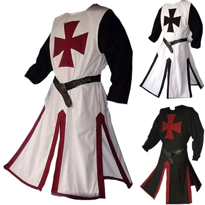 Medievale Guerrieri Cavaliere Templari Crociato Costume Per Gli Uomini Adulti Abito Camicia Top Cross Tabard Sopravveste Vestiti Tunica Con Cintura M-