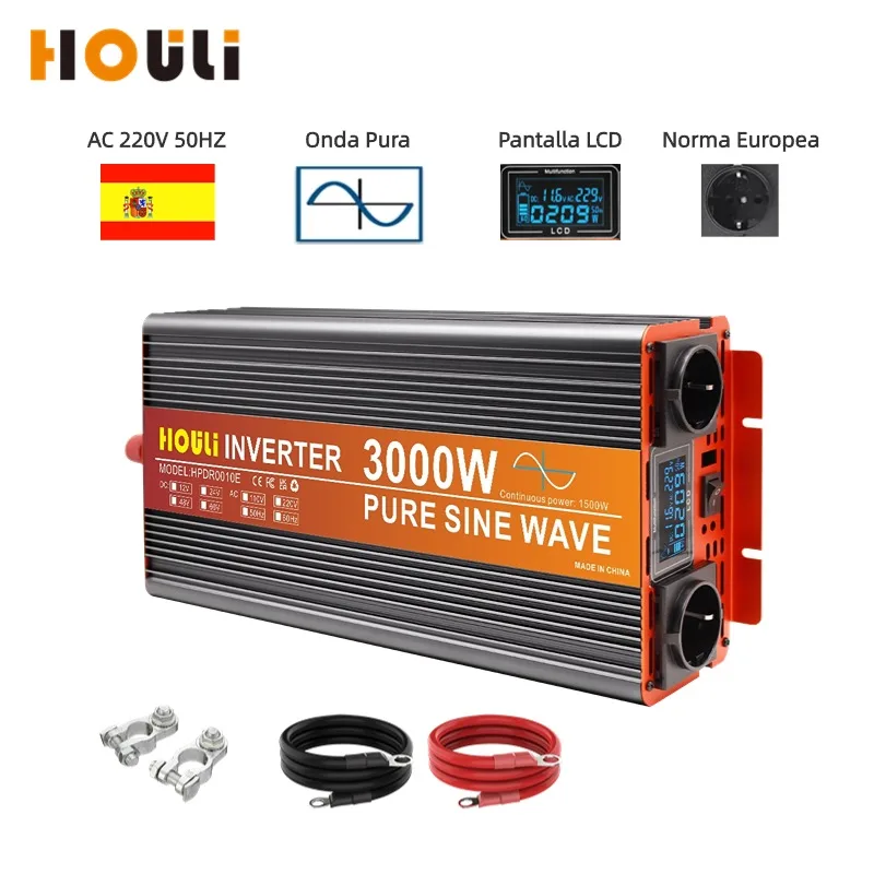 Houli Inversor De Corriente Para Auto Inverter 12V 220V Onda Pura Przetwornica 12V 230V Europejska 3000W Convertitore Senoidale