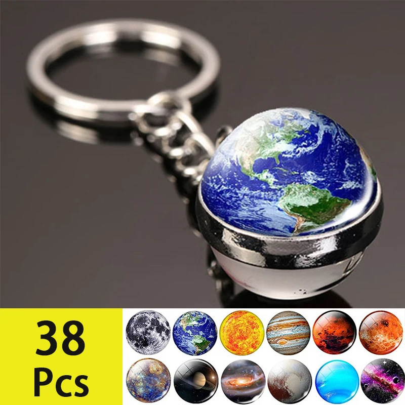 38 Pcs Glow In Dark Solar System Planet Portachiavi Nebula Portachiavi Luminoso Moon Earth Sun Glass Ball Portachiavi Regalo