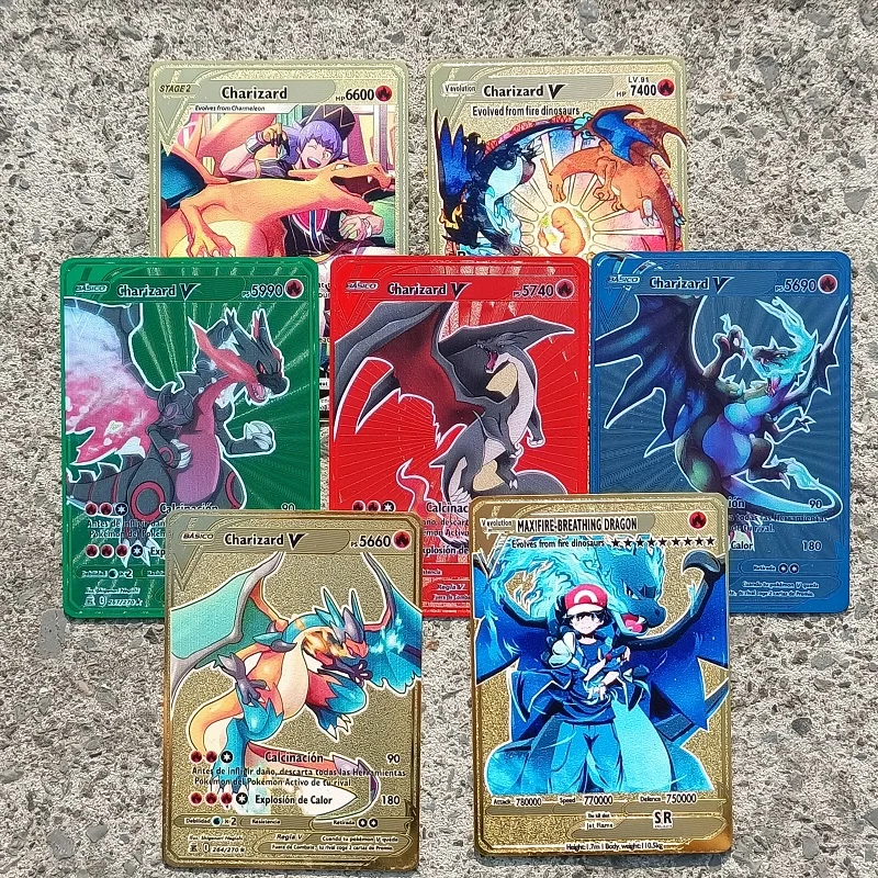 2023 Pokemon Gold Metal Card 7400 Hp Charizard Vmax Great Card Versione Inglese Collezione Di Giochi Pokemon Metal Iron Card Kid Gift