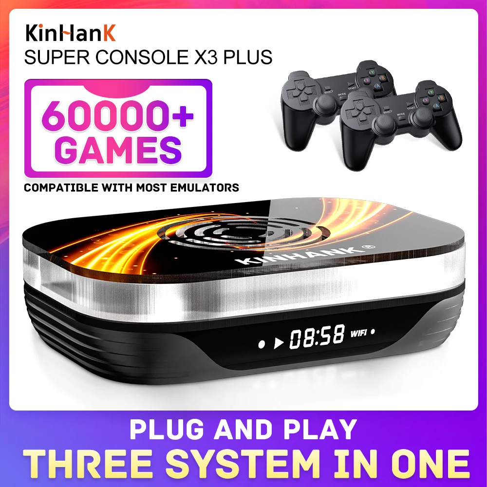 Kinhank Super Console X3 Plus Console Per Videogiochi Retrò Con 60000 Giochi Classici Per Snes/Ss/Sega Sat/Dc.