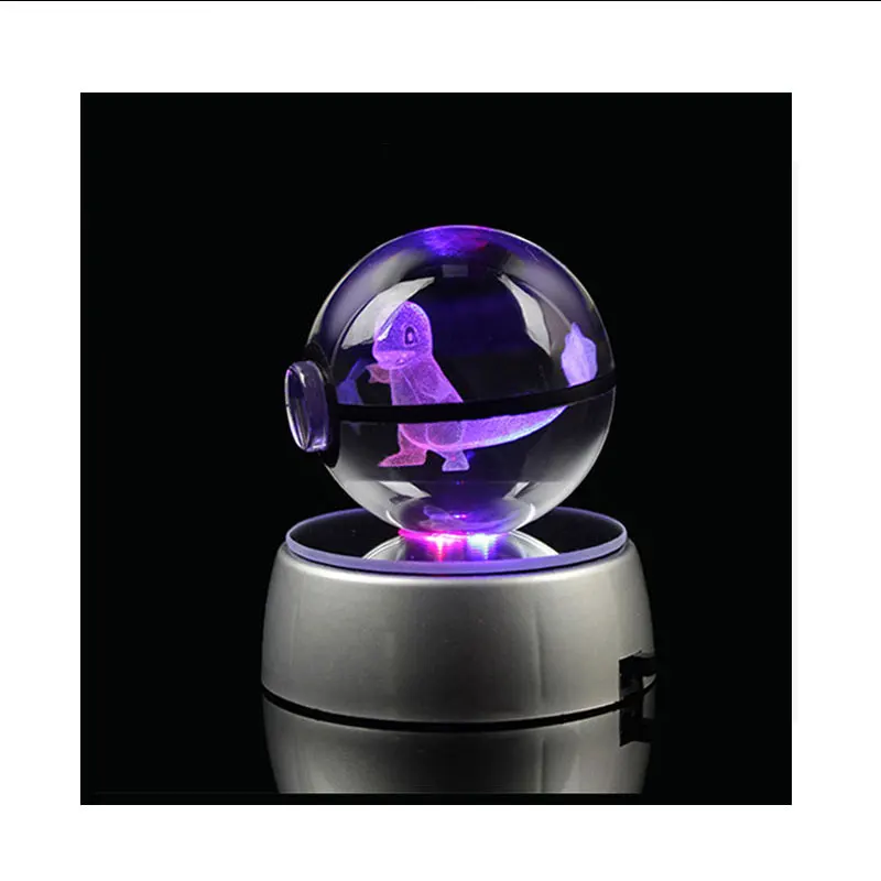 Anime Pokemon Ball Charmander Figure Pokeball K9 Incisione Crysal Ball Pokemon Go Model Con Base Luminosa A Led Kids Anime Gif
