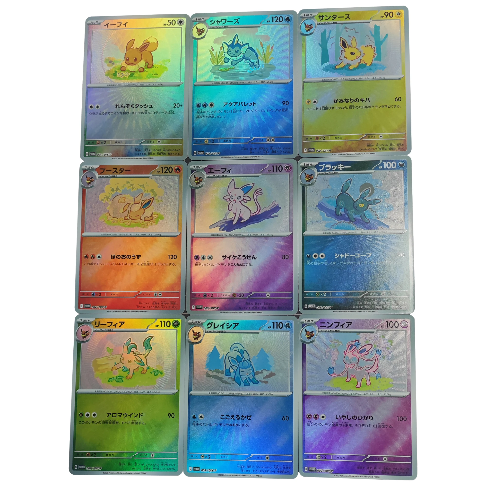 Fai Da Te Self Made 9 Pz/Set Pokemon Eeveelution Flash Cards Ptcg Flareon Umbreon Sylvion Classic Game Anime Collection Cards Gift Toy