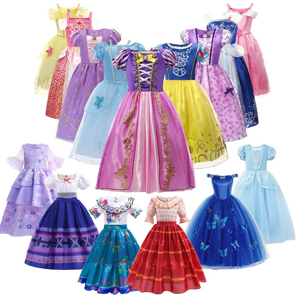 Bambini Encanto Ella Mirabel Dress Girls Rapunzel Cenerentola Anna Elsa Princess Cosplay Costume Per Kid Party Charm Clothes