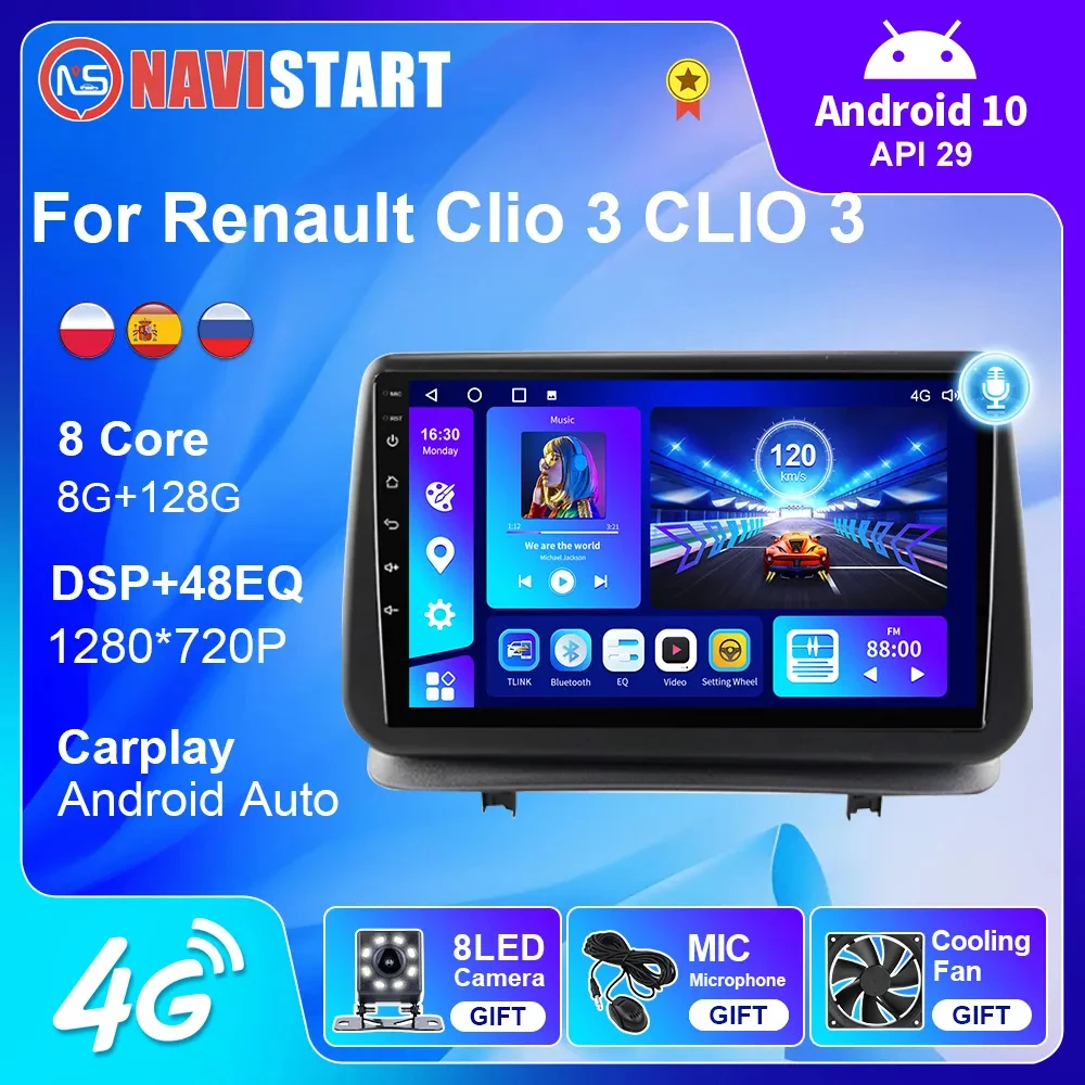 Navistart Per Renault Clio 3 Clio 3 2005-2014 4G Wifi Autoradio Navigazione Gps Android Auto Carplay Stereo Android 10 Lettore Dvd