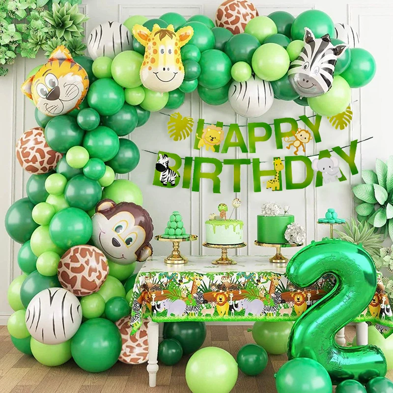 1 2 3 Anni Bambini Compleanno Palloncino Ghirlanda Arco Kit Foglie Di Palma Animale Banner Di Compleanno Jungle Safari Party Baloon Baby Shower