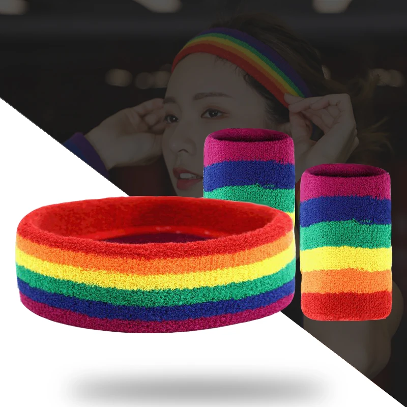 Rainbow Sport Wristband Tennis Badminton Sweatband Uomo Donna Yoga Hairband Palestra Fitness Basket Running Headband + Wristband