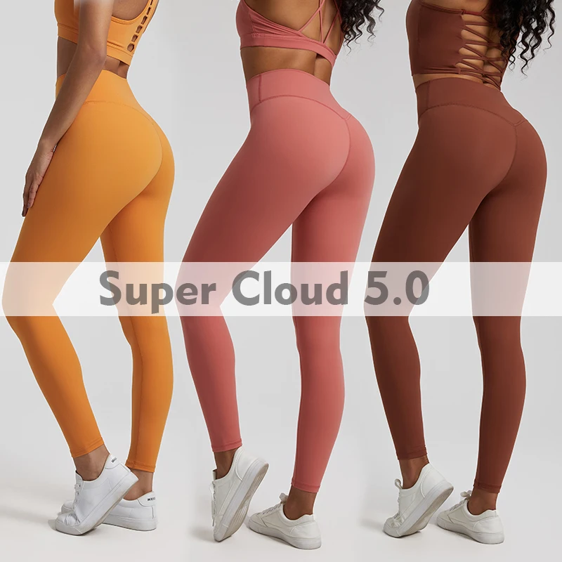 Shinbene Super Cloud 25 "Nylon Pantaloni Da Yoga A Vita Alta 4 Way Stretch Spandex V Shape Back Gym Leggings Fitness