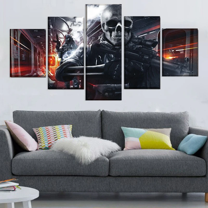 No Framed 5 Panel Game Battlefield 3 Skull Cuadros Hd Wall Art Canvas Poster Immagini Dipinti Home Decor Per Soggiorno