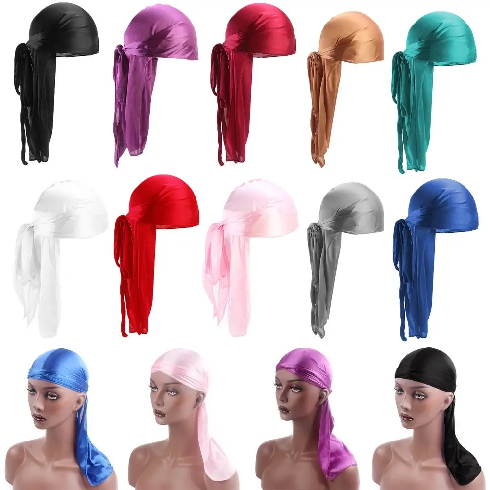 Uomo Donna Headwrap Chemio Cap Elastico Pre-Legato Bandana Silk Durag Pirate Hat Turbante Hijab