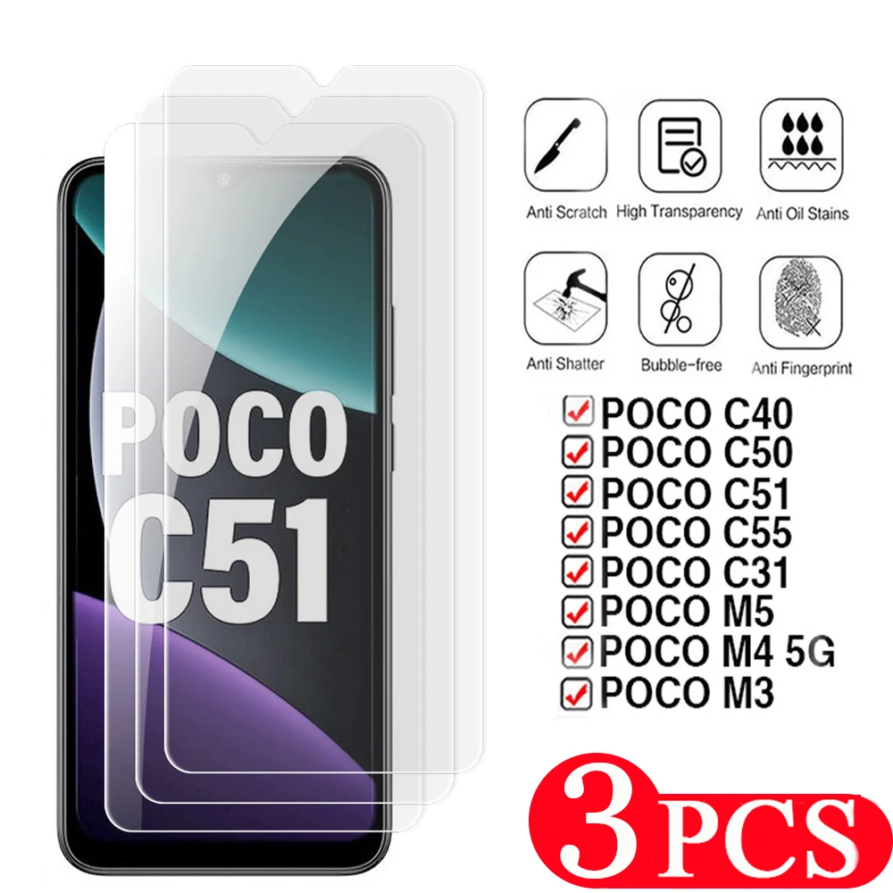 3Pcs Smartphone Per Xiaomi Poco M5 C50 C51 C55 Vetro Temperato Per Poco F5 Pro C40 M4 5G M3 C31 Pellicola Protettiva Per Schermo