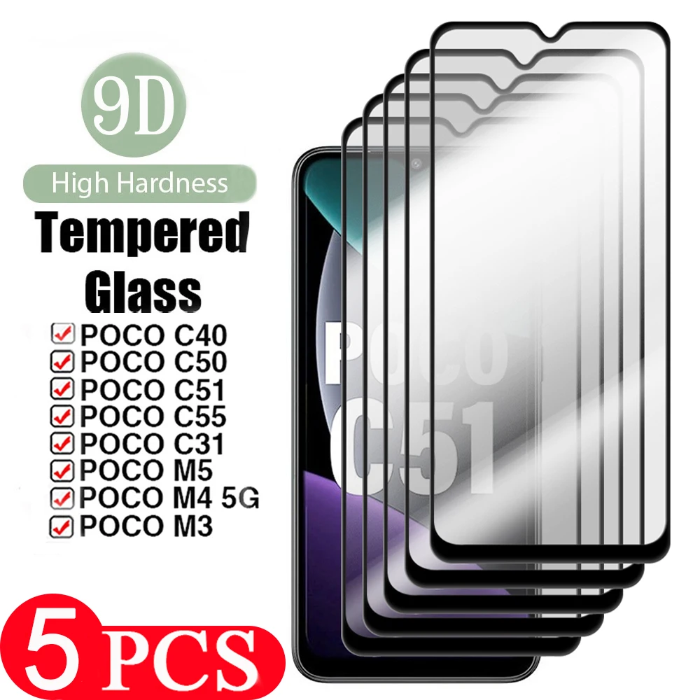 5Pcs Smartphone Per Xiaomi Poco C50 C55 M5 Vetro Temperato Per Xiaomi Poco C51 C40 M4 M3 C31 F5 Pellicola Protettiva Per Schermo