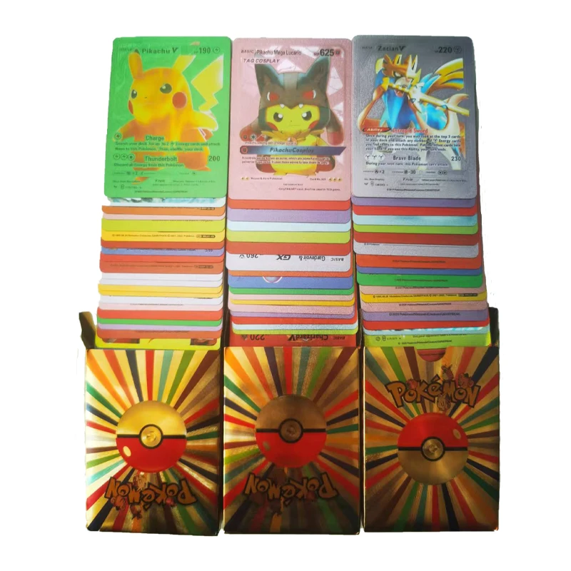 English Pokemon Colorful Cards Spanish Metal Gold Sliver Vmax Gx Energy Card Charizard Pikachu Rare Collection Battle Trainer