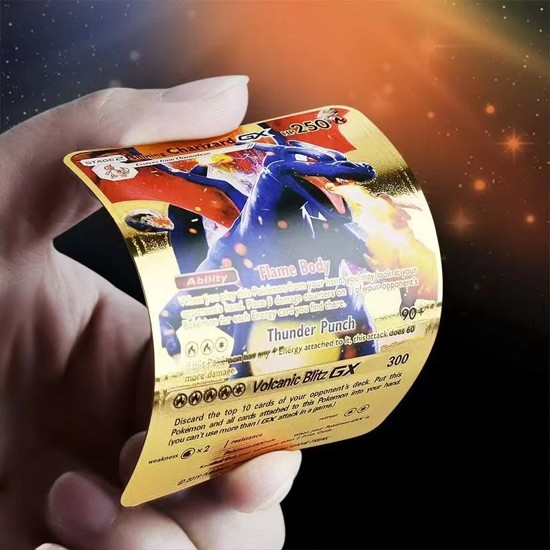 Nuove Carte Pokemon Metallo Oro Vmax Gx Energy Card Charizard Pikachu Rare Collection Battle Trainer Card Giocattoli Per Bambini Regalo