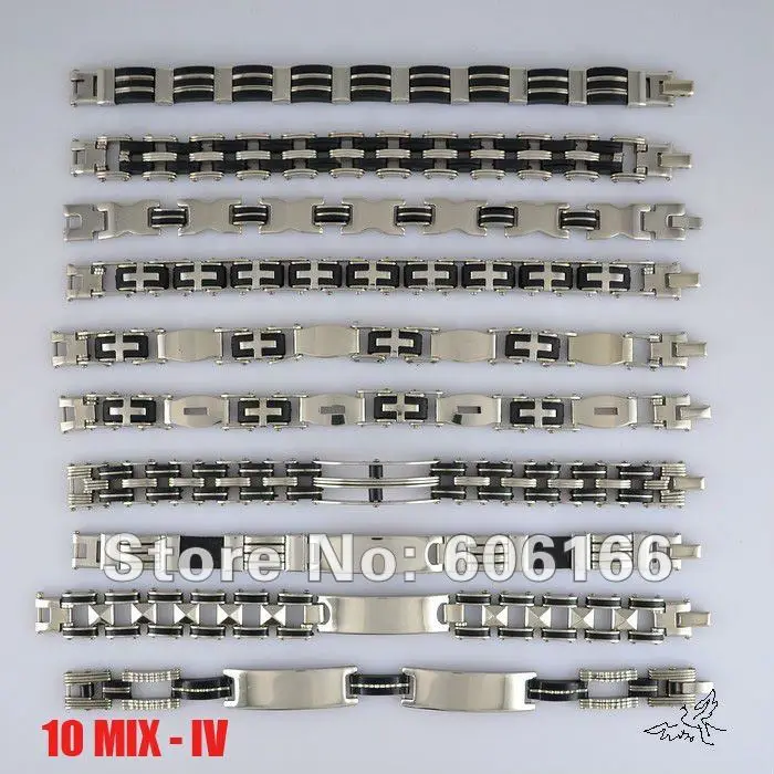 10 Pz/Lotto Mix 8.5 "9" Bracciale In Gomma Da Uomo In Acciaio Inossidabile Catene Gioielli Moda Bracciali Da Uomo