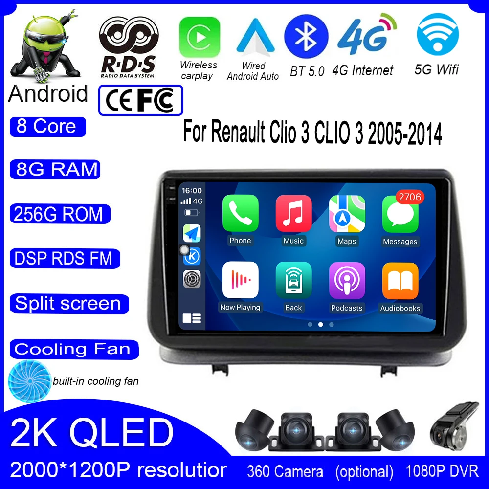 9 Pollici Android 13 Per Renault Clio 3 Clio 3 2005 - 2014 Autoradio Video Autoradio Stereo Multimedia Carplay Navigazione Gps