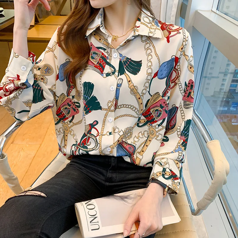 Camicie A Maniche Lunghe Stampate Vintage Per Donna Camicette Chic Primaverili Da Donna Y2K Top Streetwear Abiti In Stile Coreano Camicia Donna