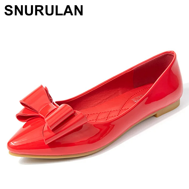 Snurufo Scarpe Rosa Donna Appartamenti Neri Nodo A Farfalla Scarpe Carine Scarpe Da Barca Moda Donna Scarpe Eleganti Donna Zapatos Charol