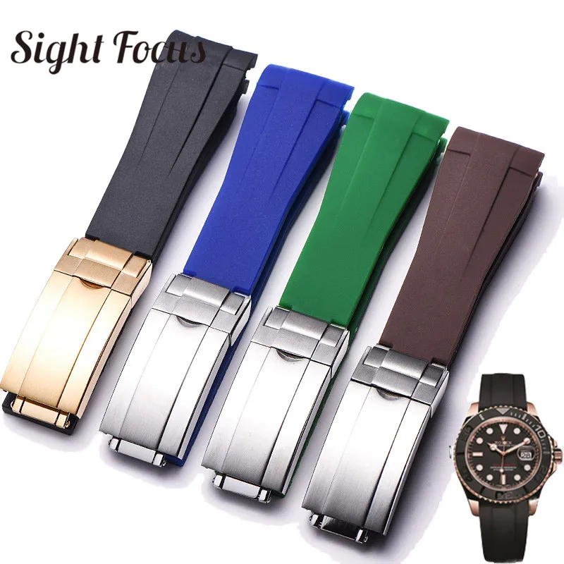 Cinturino In Gomma Con Estremità Curva Da 20Mm Per Rolex Daytona Black Water Ghost Strap Bracciale Da Uomo Relogio Masculino Montre Correa
