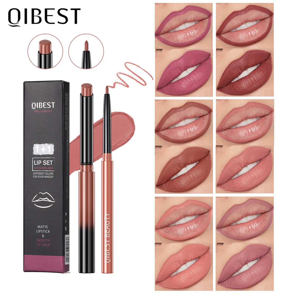 Qibest 2Pcs Rossetto Lipliner Pen Set Matte Velvet Lip Liner Matita Contour Makeup Sexy Red Lip Stick Cosmetici Di Lunga Durata