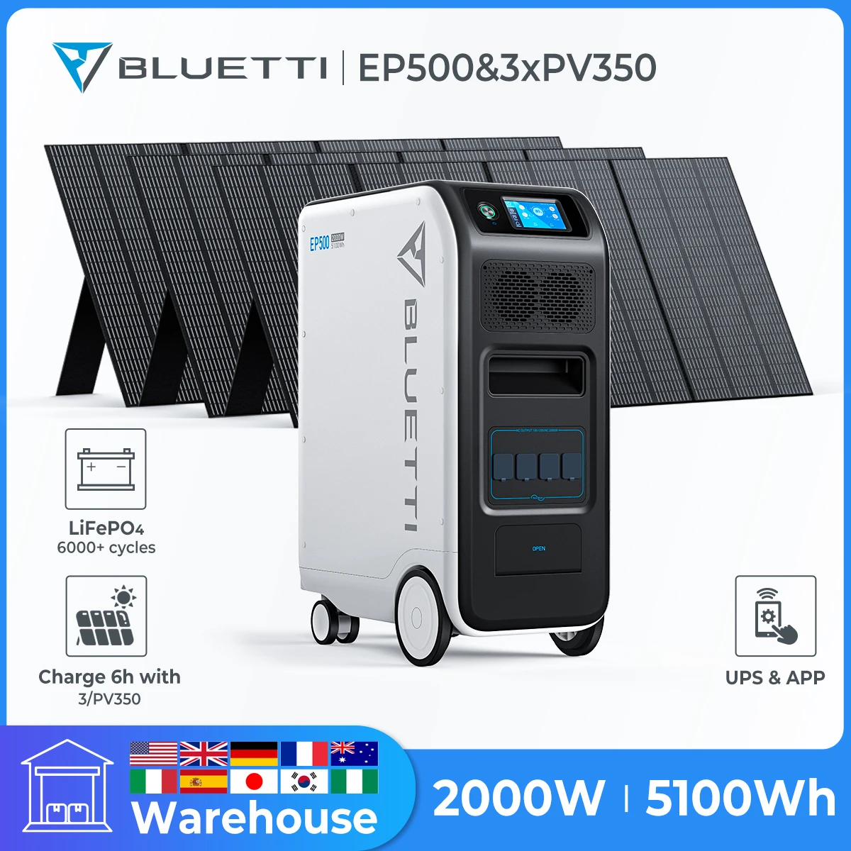 Bluetti Ep500Pro + 3/Pv350 Stazione Di Energia Solare 3000W 5100Wh Generatore Solare Centrale Elettrica Di Backup Pannelli Solari Portatili W/350W