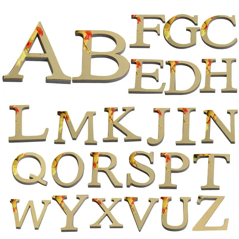 Acrylic Letters For Wall 3D Alphabet Wall Decals Light Gold Letters Diy Mirror Acrylic Wall Sticker Decals For Wall Decoration