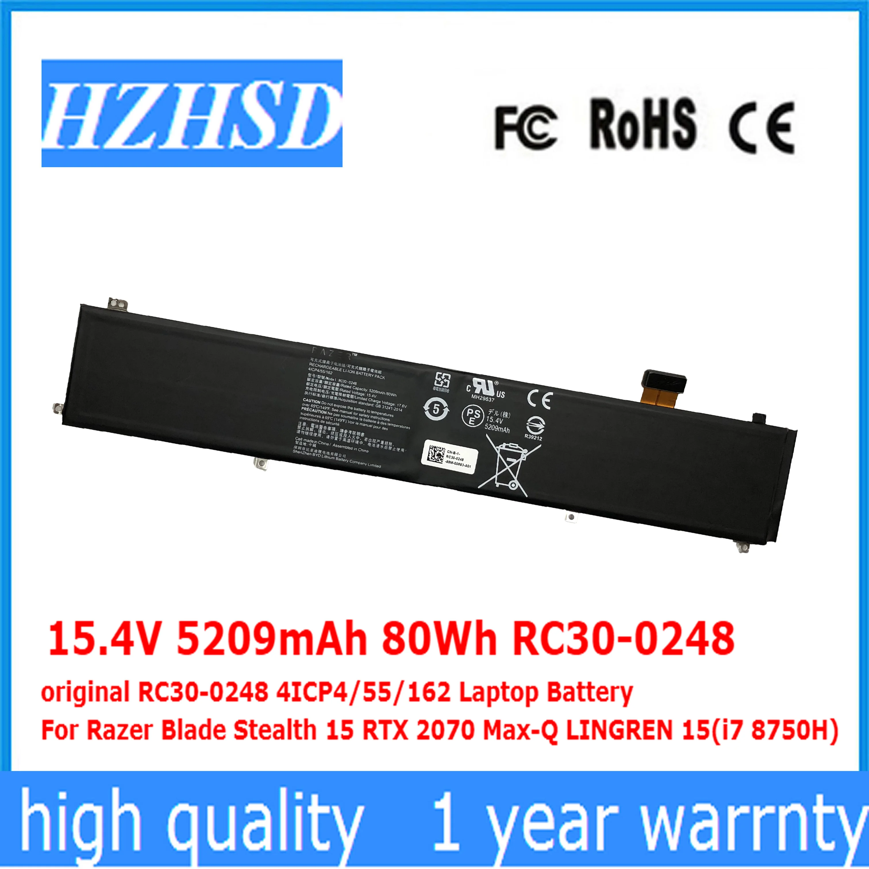 15.4V 5209Mah 80Wh Rc30-0248 Batteria Per Laptop Originale Rz09-02386 Per Razer Blade Stealth 15 Rtx 2070 Max-Q 2018 2019 Anno