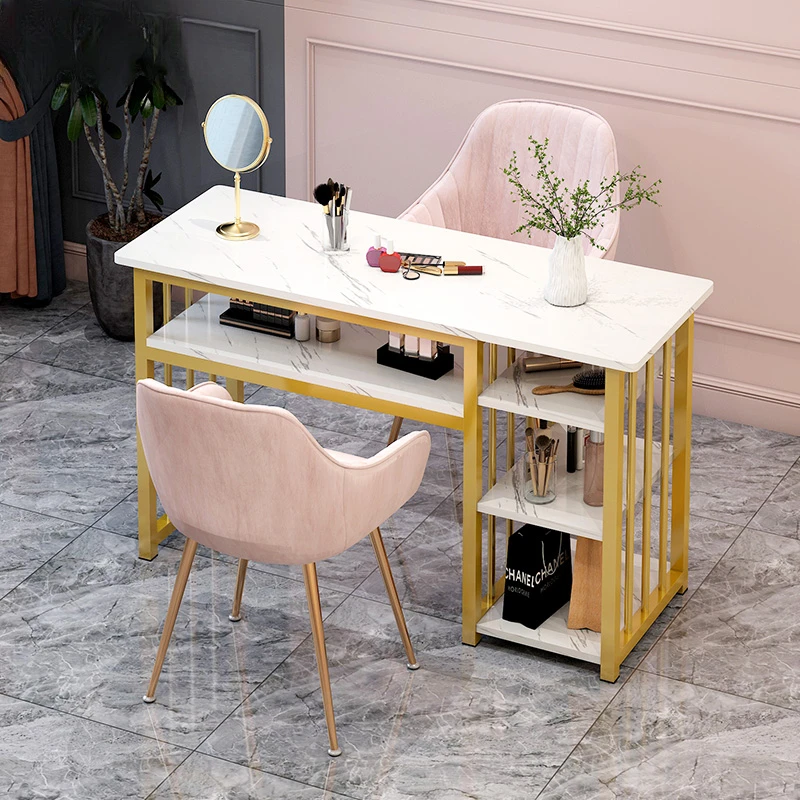 Squisito Moderno Nail Desk Professionals Beauty Simple Vanity Manicure Table Golden Japanese Manicure Tafel Furniture Hd50Zj