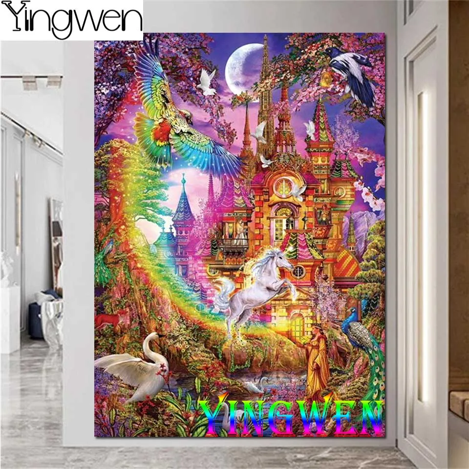 Heidi Arts Rainbow Castle 5D Pittura Diamante Fai Da Te Unicorno Strega Punto Croce Kit Pieno Diamante Ricamo Regali Per Il Nuovo Anno 2022