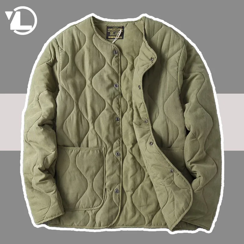 Autunno Inverno Quilting Jacket Uomo Army Green Retro Addensato O-Collo Cappotto Mens Techwear Button Up Giacche Oversize Cardigan M65