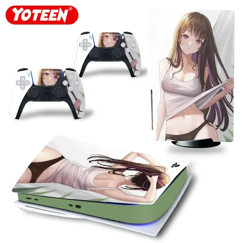 Yoteen Ps5 Skin Disc/Digital Edition Anime Beautiful Girls Console Controller Cover In Vinile Skins Wraps Per Playstation 5 Console