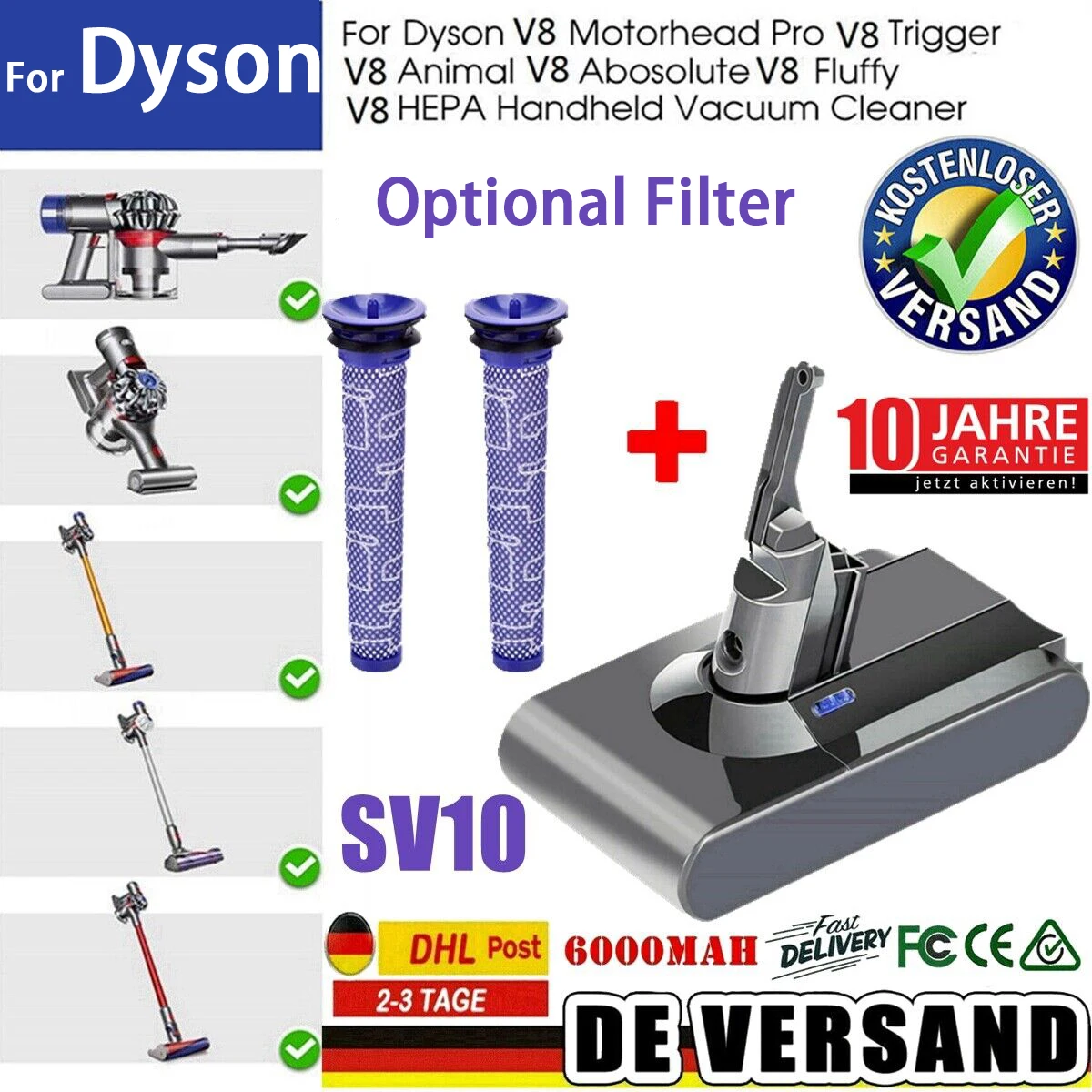 Batteria V8 Per Dyson V8 Aspirapolvere Portatile Assoluto Dyson V8 Batteria V8 Batteria Ricaricabile V8 Fluffy V8 Animal Sv10