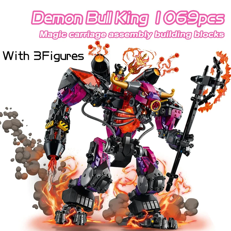 Monkie Kid Series Demon Bull King Mech Building Blocks Fire Robot Mecha Fit 80010 Monkey King Bricks Toys For Boys Kids Gifts