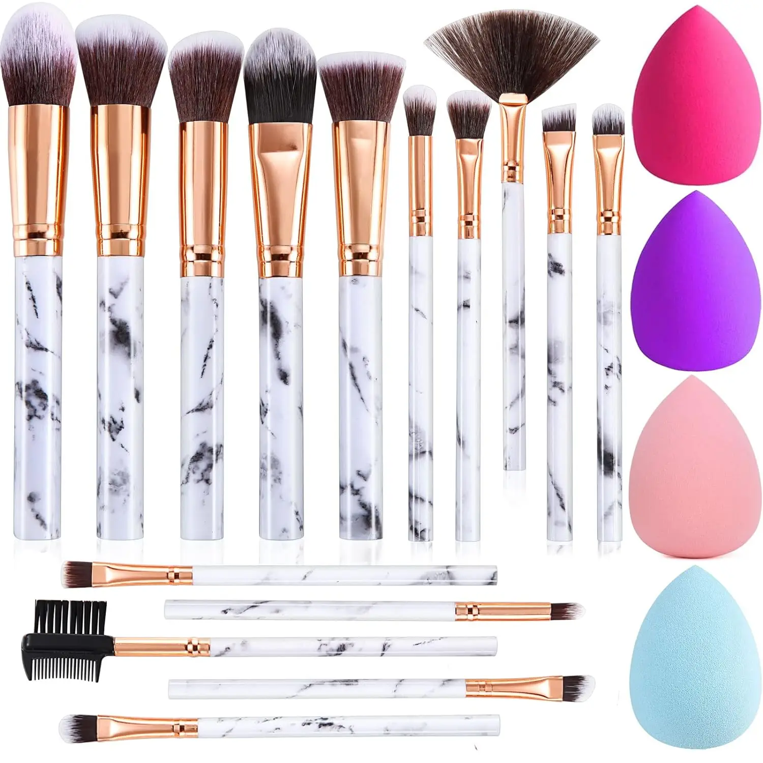 Pennelli Per Trucco 15 Pezzi Set Di Pennelli Per Trucco In Marmo Premium Sintetico Kabuki Powder Blush Contour Foundation Concealer