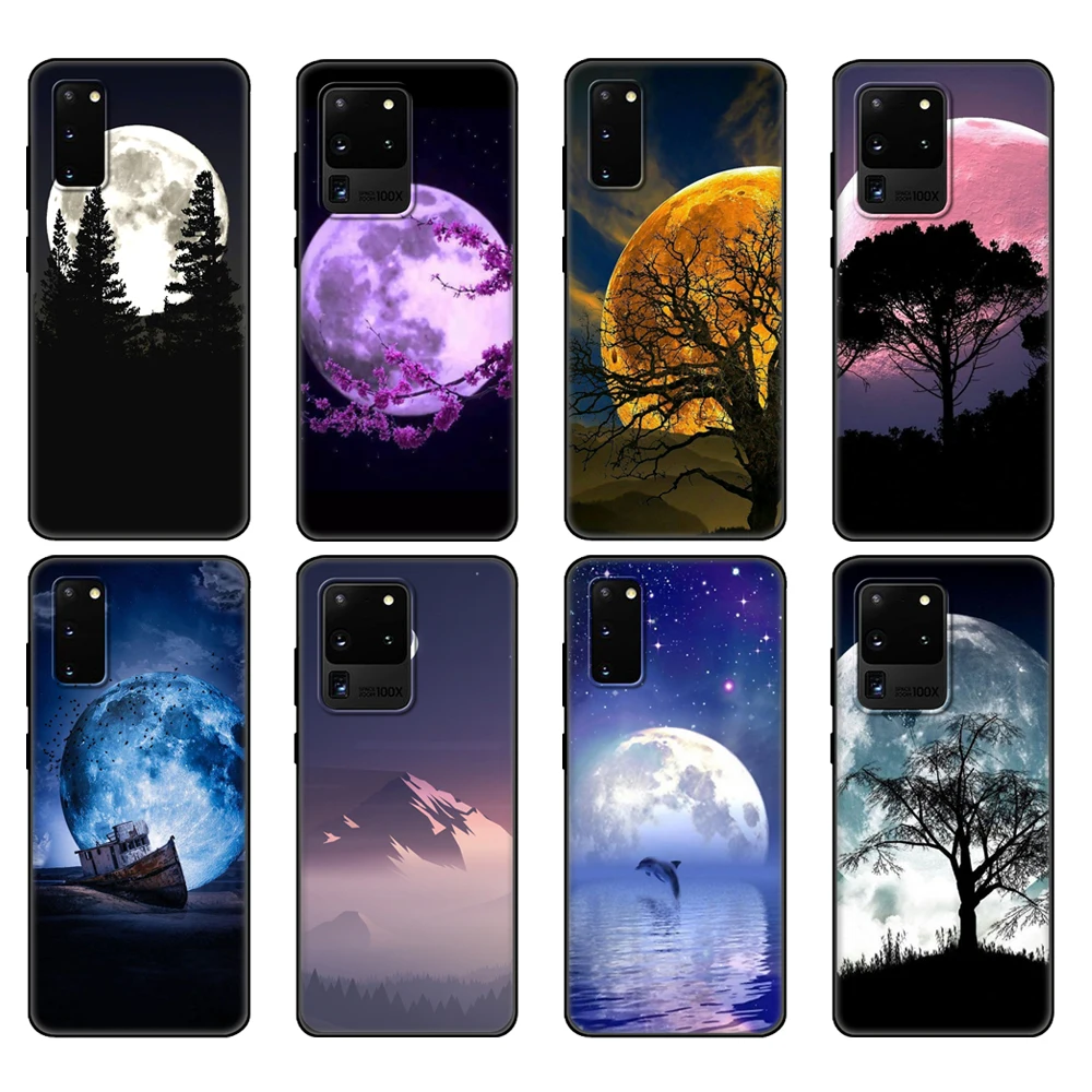 Custodia In Tpu Nero Per Samsung Galaxy S20 /S20 Plus/S20 Ultra/S20 + /S20Fe Cover Posteriore Moon Night Nature Mountain Landscape