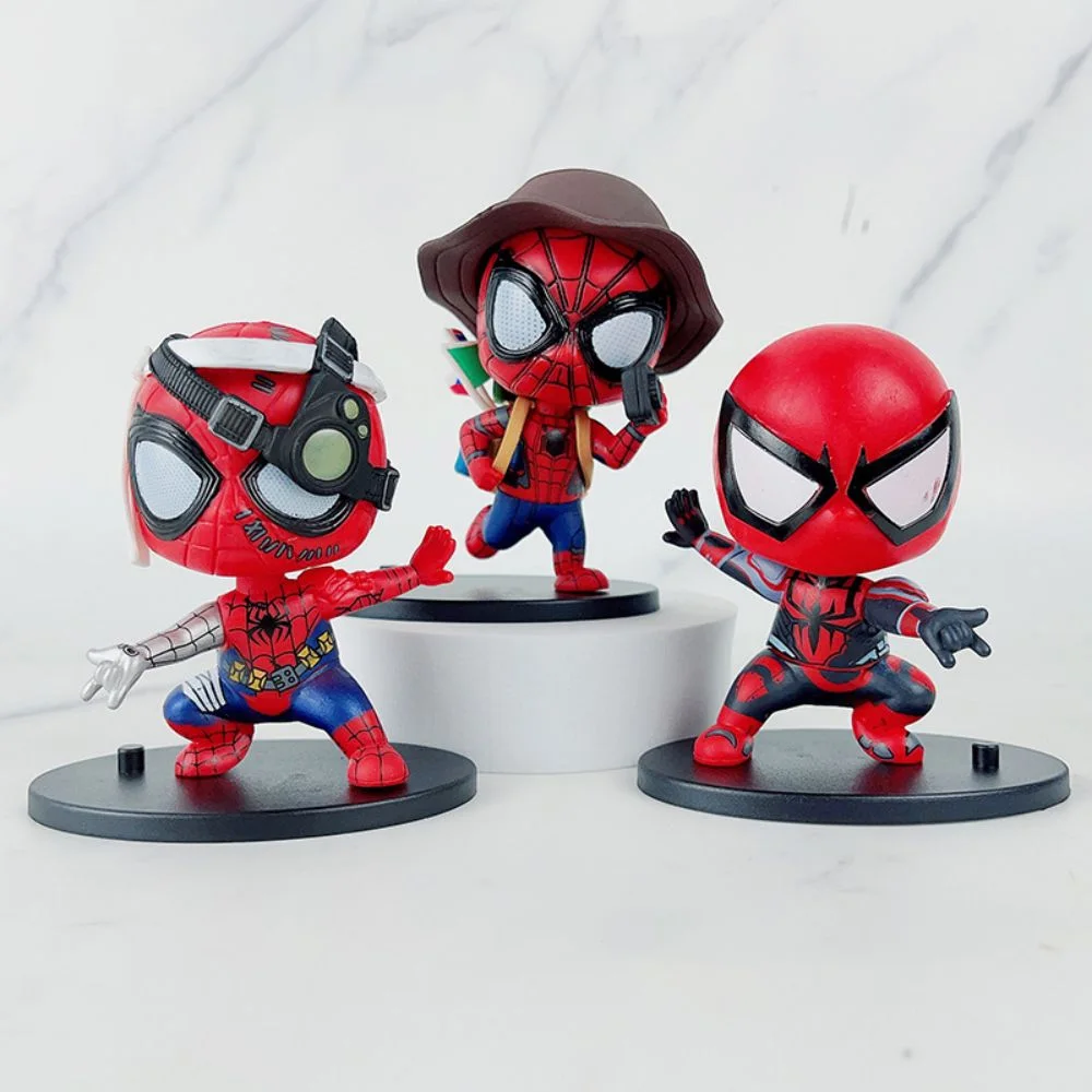 3Pcs Mini The Amazing Spider-Man Action Figurine Model Anime Figure Cute Spiderman Toy Desktop Car Center Console Decor Gift