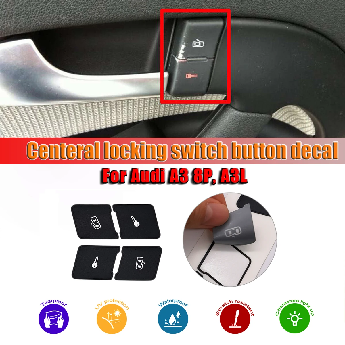 Per Audi A3 8P Accessori Sportivi Tuning Interni Per Audi A3 8P Pulsante Riparazione Adesivo Fixng Pannello Porta Chiusura Centralizzata Copertura