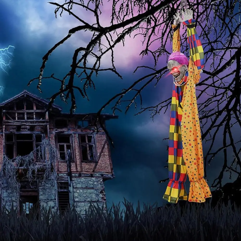Illumina Halloween Animatronics Hanging Decor Luminoso Urlante Horror Clown Sound Activated Puntelli Per Outdoor Yard C1X9