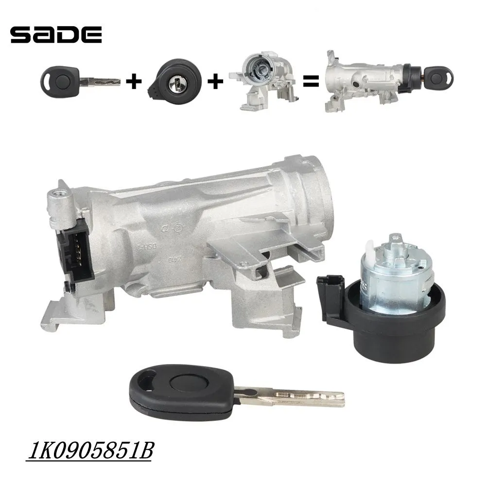 Muslimage Igntion Starter Switch Sterzo Lock Barrel & Key Per Vw Golf 2004-2013 Mk5 Mk6 Audi A3 8P Touran Tiguan Caddy 2K