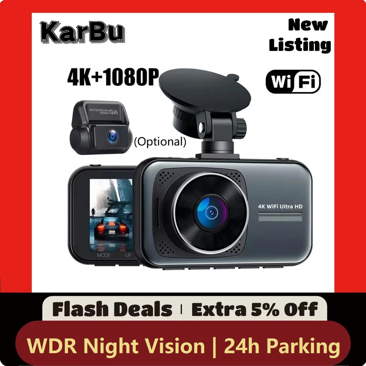 Dash Cam 4K Wifi Camera Per Auto Night Vision Dvr Dashcam 24H Monitor Di Parcheggio Anteriore E Posteriore Dual Dvr Rejestrator Samochodowy