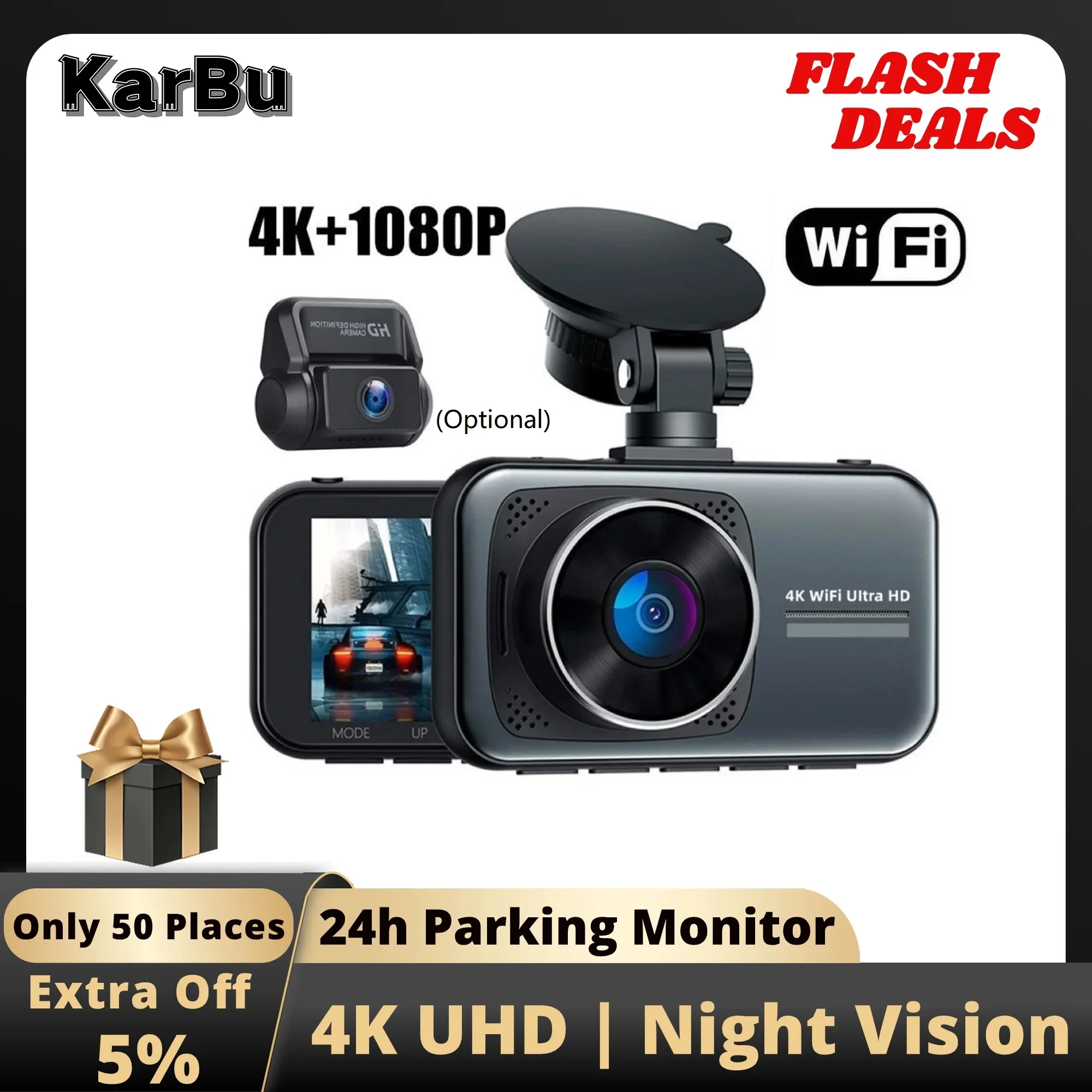 Dash Cam 4K Wifi Camera Per Auto Night Vision Dvr Dashcam 24H Monitor Di Parcheggio Anteriore E Posteriore Dual Dvr Rejestrator Samochodowy